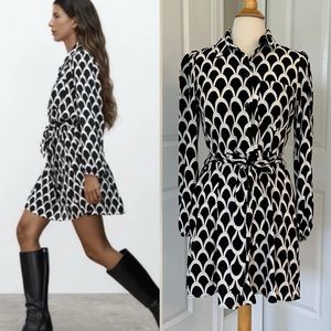 NWOT Zara Shirt Mini dress Printed Black and White size S